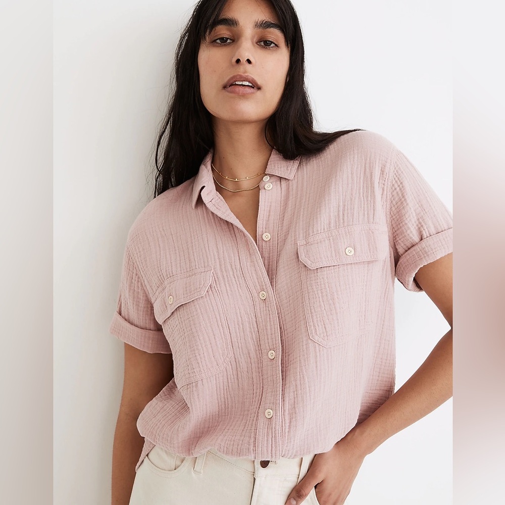 Madewell Lightspun Short-Sleeve Flap-Pocket Shirt XL